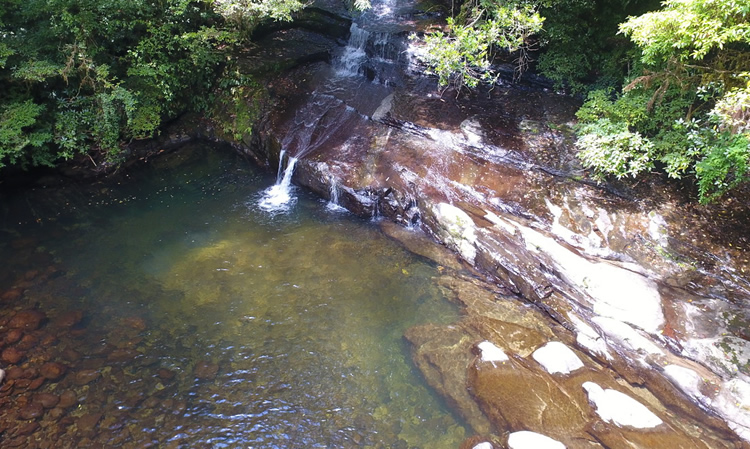 清らかな水と流合（はけあい）の滝