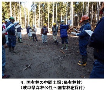 国有林の中間土場（民有林材）（岐阜県森林公社へ国有林を貸付）