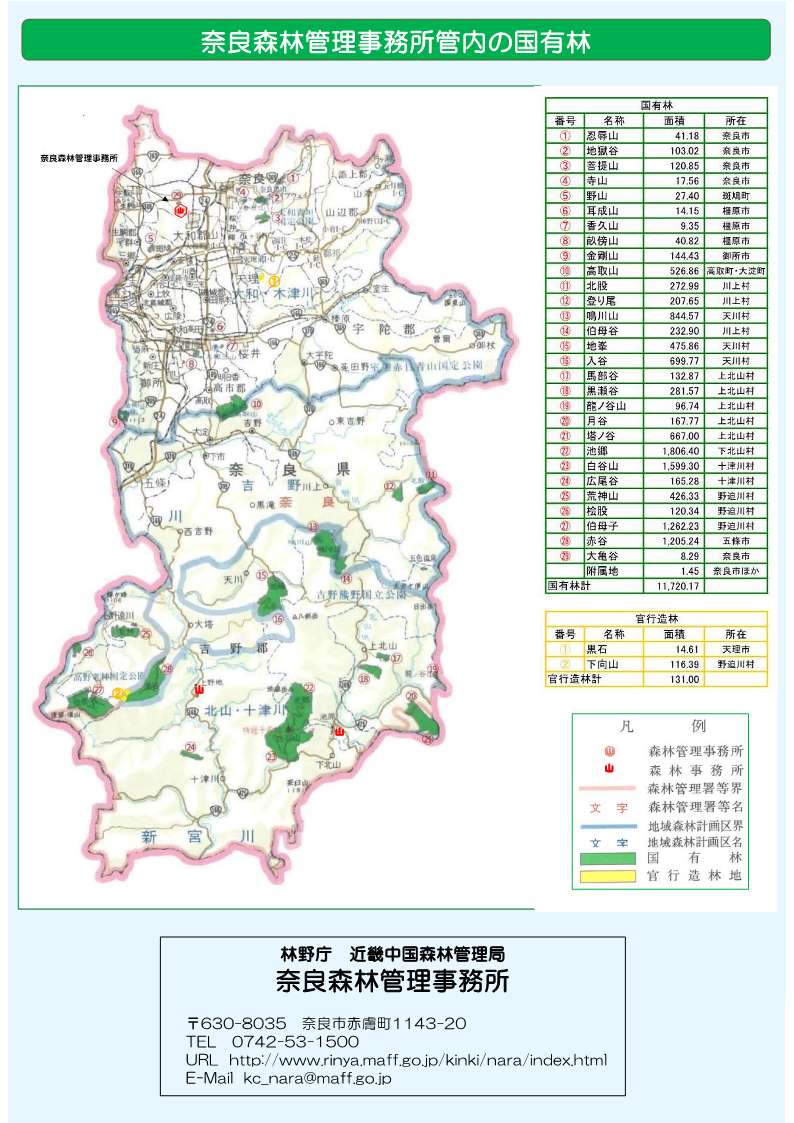 裏表紙、奈良森林管理事務所管内の位置図