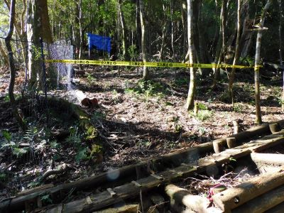 周辺の防護柵と注意標識1